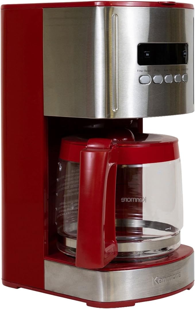 Kenmore Drip Coffee Maker - 12 Cup Programmable Cafe Machine With Glass Pot, Regular & Bold Brew, Auto Shut Off Large Water Reservoir, Reusable Filter, Kitchen Appliances For Cafeteria Barista, Red-DeskLoop Office