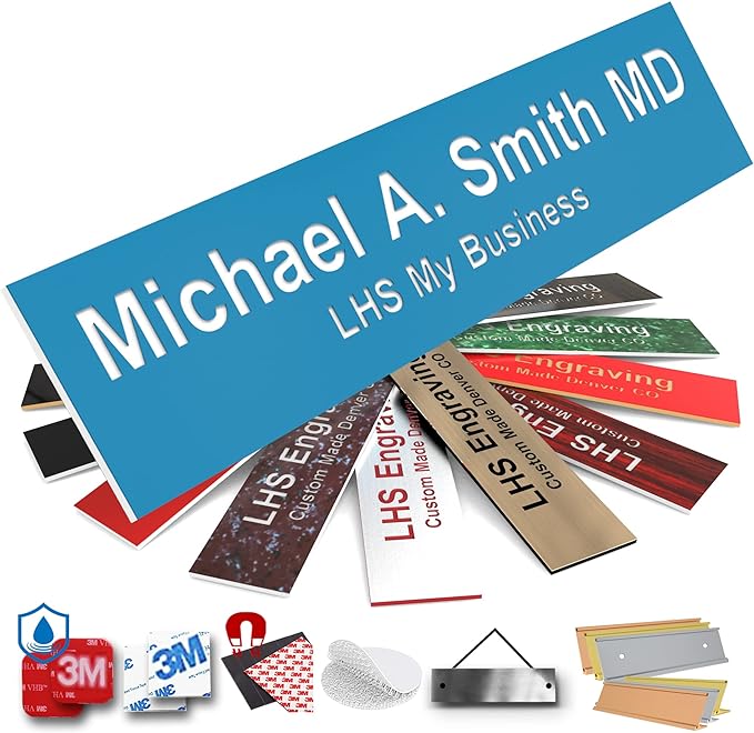 Engraved Name Plates for Door Sign Personalized Light Blue Plastic Nameplate by LHS+My+Business