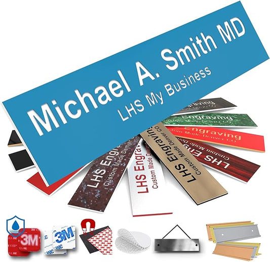 Engraved Name Plates for Door Sign Personalized Light Blue Plastic Nameplate by LHS+My+Business