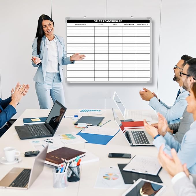 Lined Whiteboard Blank Grid Aluminum Frame Dry Erase Board Reusable Wall - Image 3