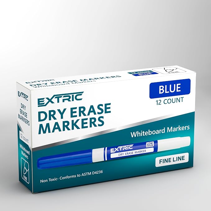 EXTRIC Blue Dry Erase Markers Fine Tip 12 PK Whiteboard Markers | Use: School - Image 7