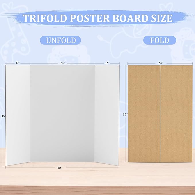 4 Pack 36" x 48" Trifold Poster Board for Presentation, White Corrugated Cardboard Large Tri Fold Poster Board for Science Fair, Office & School Projects, Photo Displays, Exhibitions Event-DeskLoop Office