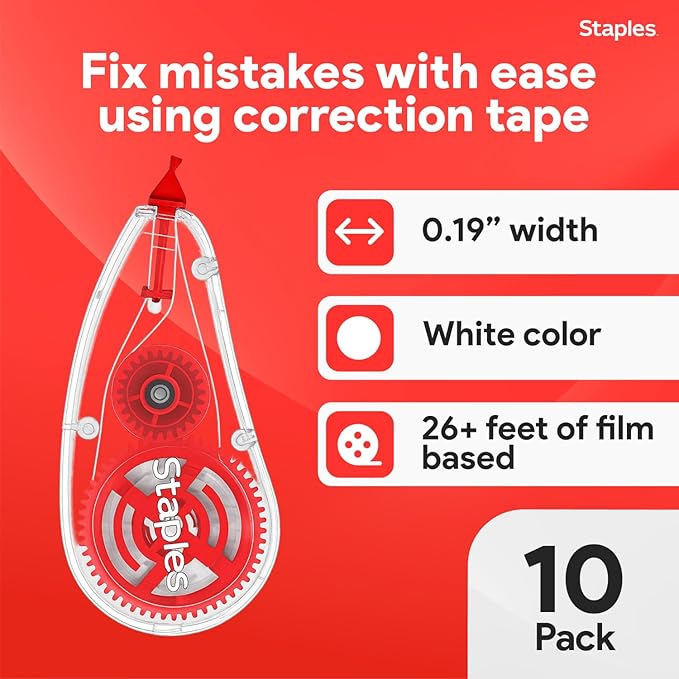 STAPLES Correction Tape, 10 Pack – Sidewinder Applicator - Image 2