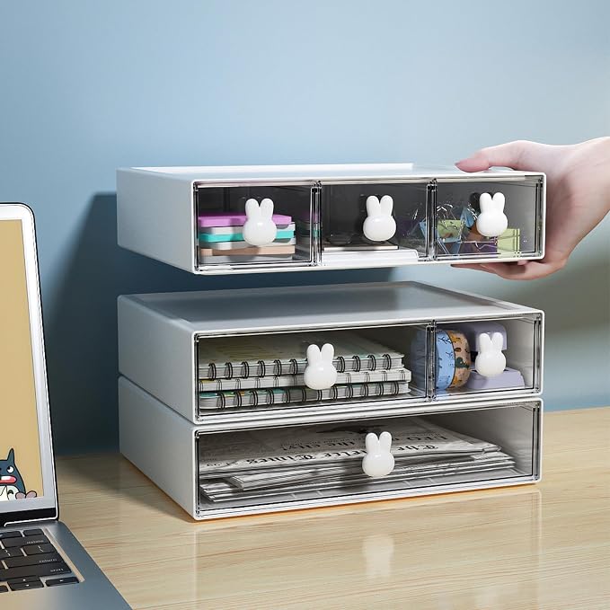 Marbrasse Desk Organizer with 6 Drawers, 3 Tier Stackable Storage Drawers - Image 9