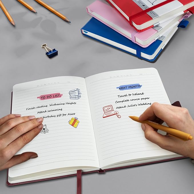 8 Pack Lined Journal Notebooks for Work, Travel, College, (A5 Size 100 GSM Thick Paper) - Classic Ruled, Hardcover Notepad for Writing 160 Pages, 5.5 x 8.3 inch - Multipack 8 Colors-DeskLoop Office