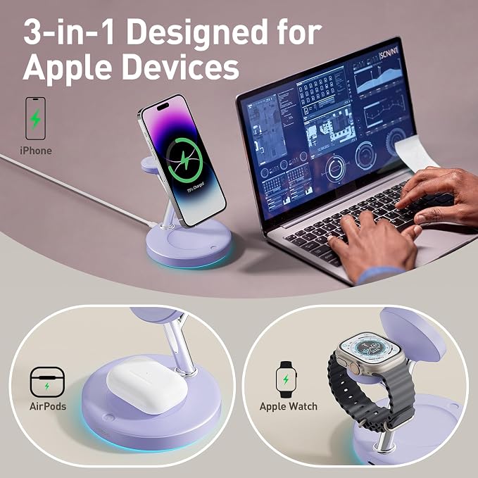 【Adjustable Blue Ambient Light】 Wireless Charger 3 in 1 - Image 3