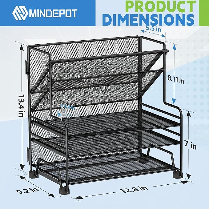 MINDEPOT 4-Tier Paper Organizer + 3-Pocket File Holder, Desktop File Organizers - Image 2