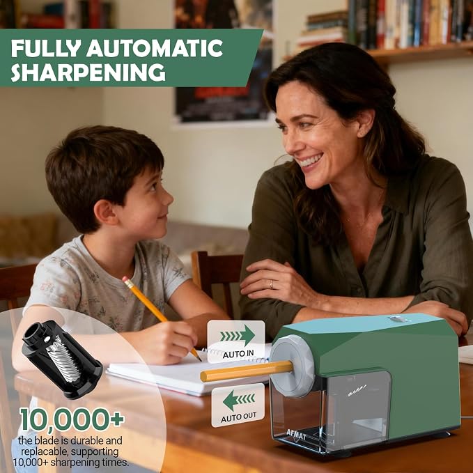 AFMAT Electric Pencil Sharpener, Fast & Hands-Free, 10K+ Uses, 5 Nibs, Fully - Image 2