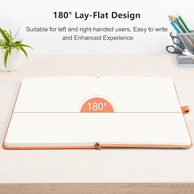 RETTACY Blank Journal Notebook, 192 Pages, A5 Medium Size (5.7'' x 8.3''), Leather Hardcover, 100 GSM Thick Paper, for Sketching, Drawing, Painting (Orange)-DeskLoop Office