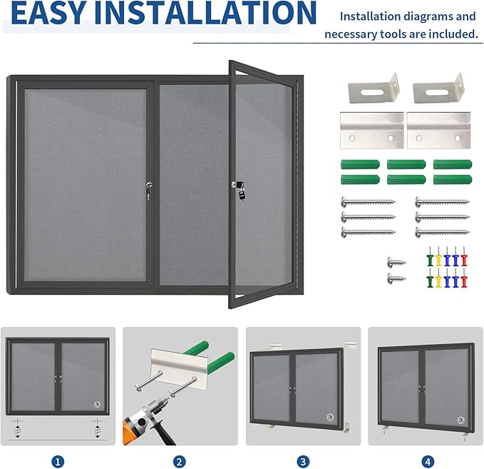 Enclosed Bulletin Board Lockable,Double-Door Weatherproof Outdoor Noticeboard with Locking Door, Wall-Mounted Aluminum Framed Presentation Board, 44x32 Inch (8xA4)-DeskLoop Office