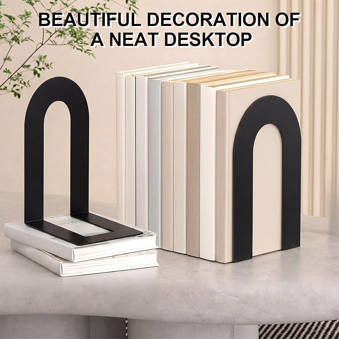 Chunful 2 Pcs Black Modern Metal Book Ends - Image 2