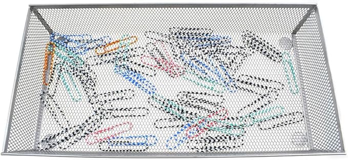 HAHIYO Stackable Mesh Tray Cup 12 x 6 x 2 inches Sturdy Container for Desk Drawer Organizer Collection for Home Office School kitchen Soft Foam Feet No Sharp Edges 1 Pack Silver-DeskLoop Office