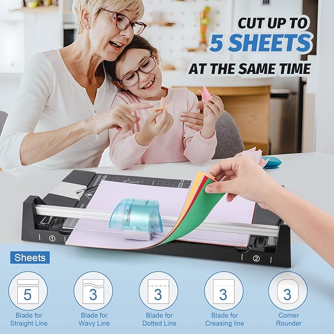 12 Inch Rotary Paper Cutter Heavy Duty, Paper Trimmer with 4 Different Blades for Straight/Wave/Dotted/Creasing Line, Suitable for Cutting Paper Coupons Photos Postcards Scrapbook-DeskLoop Office