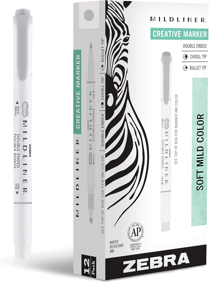 Zebra Pen Mildliner Dual-Tip Highlighters, Broad and Fine Tips, No Bleed by ZebraPen