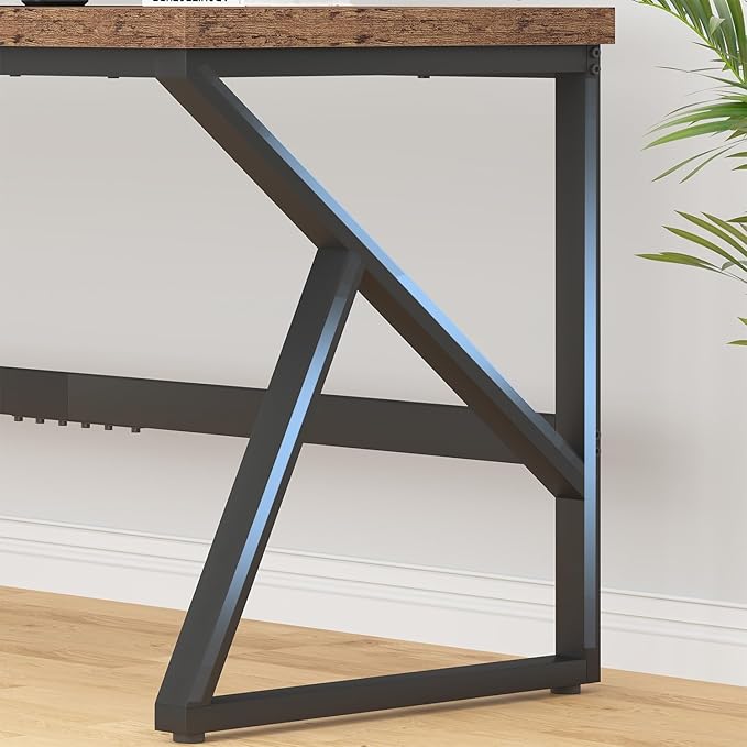 HSH Large Rustic Brown Computer Desk, 70 Inch Home Office Metal Wood Desk for 2 Person, Farmhouse Extra Long Writing Study Gaming Table, Bedroom Living Room PC Laptop Dual Monitor Desk-DeskLoop Office