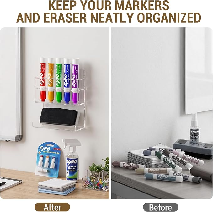 MyGift Wall Mounted Clear Acrylic Dry Erase Marker Holder Organizer - Image 2