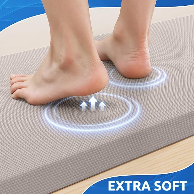 KitchenClouds 2PCS Kitchen Rugs Cushioned Anti-Fatigue Non-Slip Waterproof Kitchen Mat Comfort Foam Standing Mat for Floor Office Sink Laundry (Khaki)-DeskLoop Office