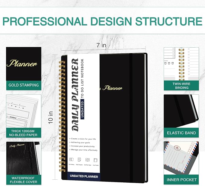 Daily Planner Undated, To-Do List Notebook, 80 Pages | Spiral Appointment - Image 5