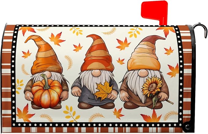 Fall Gnomes Mailbox Covers Magnetic Autumn Maple Leaves Mailbox Cover Standard by farg