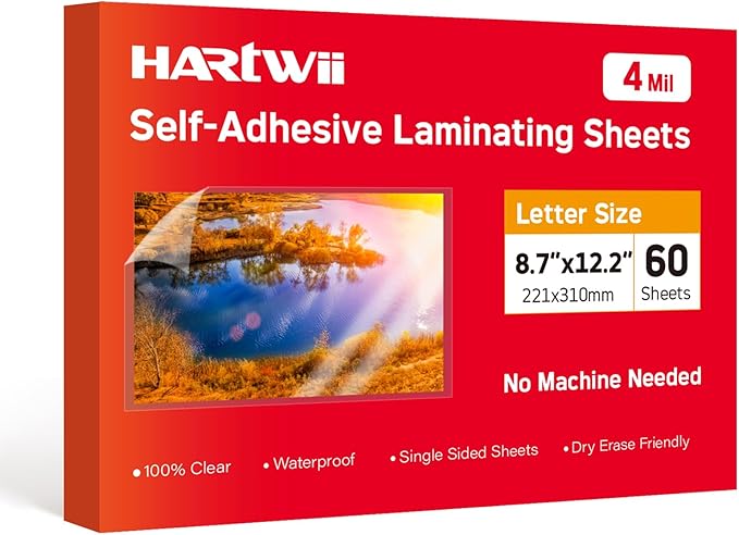 Self Adhesive Laminating Sheets,4Mil 8.5x11inches,60 Sheets Self Sealing Laminating Sheets, Self Adhesive Contact Paper,Clear Laminate Sheets for Stickers,No Machine Needed-DeskLoop Office