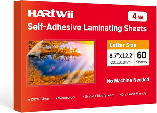 Self Adhesive Laminating Sheets,4Mil 8.5x11inches,60 Sheets Self Sealing Laminating Sheets, Self Adhesive Contact Paper,Clear Laminate Sheets for Stickers,No Machine Needed-DeskLoop Office