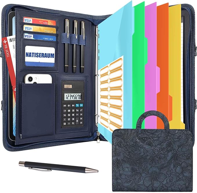 Portfolio Binder 3 Ring Includes Pen and 5 Dividers by NATISERAUM