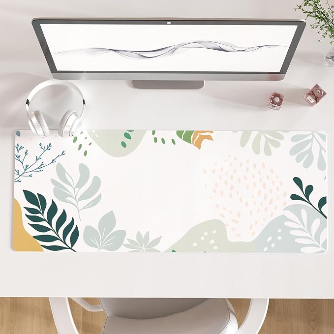Colorful Star Abstract Boho Large Mouse Pad, Waterproof Green White Desk Mat by ColorfulStar