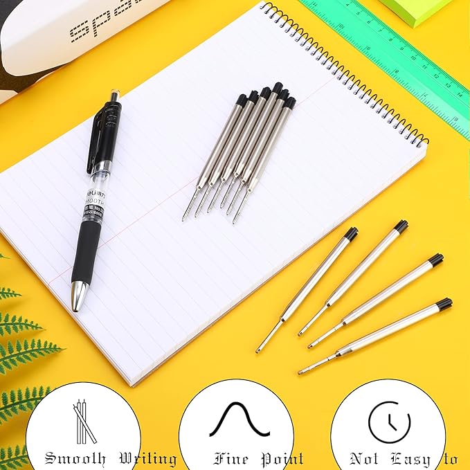 12 Pieces Pen Refills Black Ink 1.0mm Medium Point Metal Ballpoint Refill Smooth Writing Pen Refills Replacement Refills for Retractable Ballpoint Pen School Office Supplies (Black)