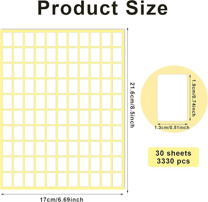 Sliverdew White Labels Stickers, 3300 Pack Small 0.5" x 0.75", Removable Blank - Image 3