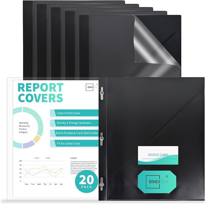 Binditek 20 Pack Clear Front Report Covers by Binditek