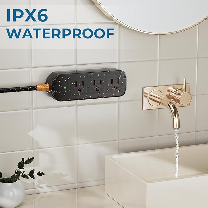 Power Strip Weatherproof, Transparent Surge Protector with 3 Wide Outlets, 1625W/13A,5FT Flat Plug Multi-Plug Outdoor Extension Cord for Indoor Outdoor, UL FCC Listed-DeskLoop Office