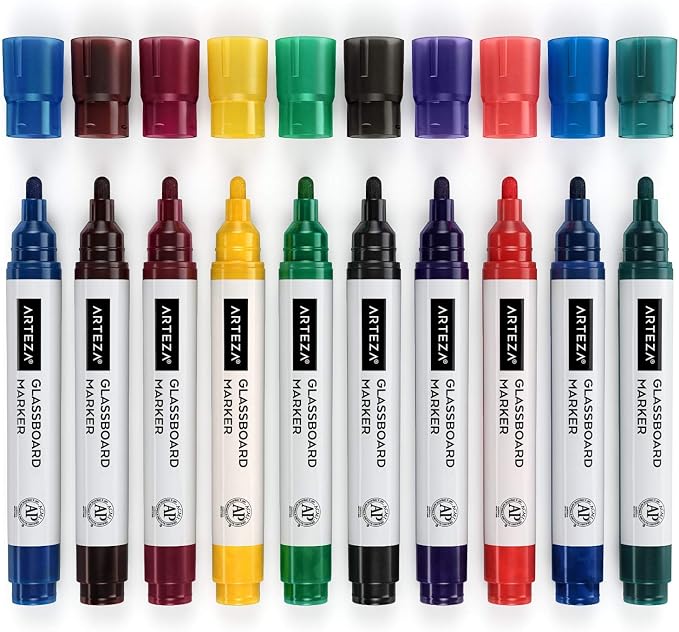ARTEZA Glass Board Dry Erase Markers, Low-Odor Ink, Erasable Mirror Window - Image 2