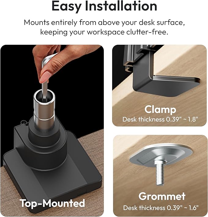 Pixio PS2S Titan Black Ultrawide Mega Heavy-Duty Premium Single Monitor Arm Stand fits up to 57 inch Monitors Holds up to 59.4lbs VESA Compatible Integrated Cable Management-DeskLoop Office