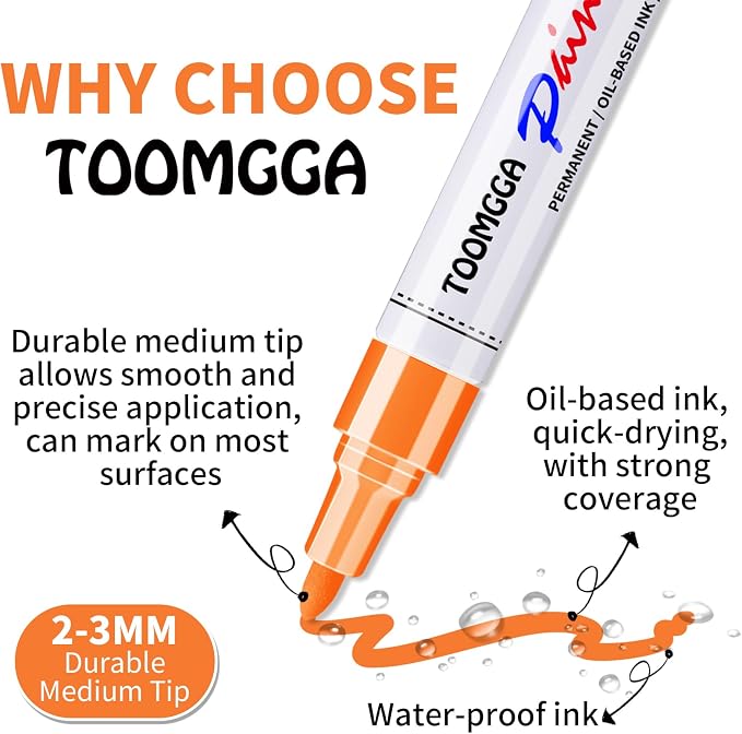 TOOMGGA Orange Permanent Paint Pens - Image 3