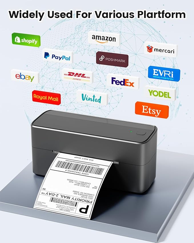 Phomemo Bluetooth Shipping Label Printer, 241BT 4X6 Wireless Thermal Printer for Samll Business, Label Printers for Shipping Package, Compatible with iPhone, Android, Amazon, Shopify, UPSP, Gray-DeskLoop Office