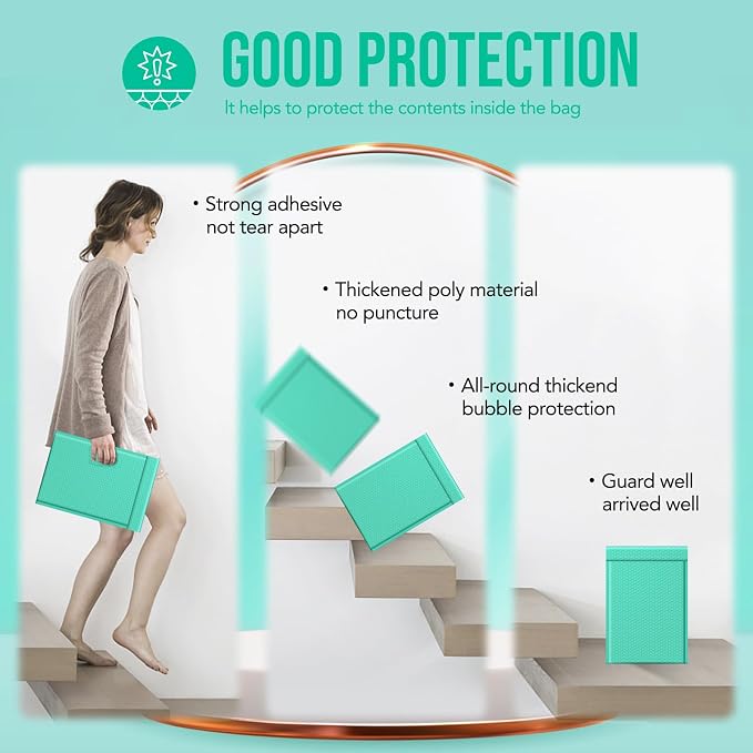 Fuxury 500 Pack Teal Bubble Mailers 10.5x16 Inch, Self Seal Padded Envelopes - Image 4