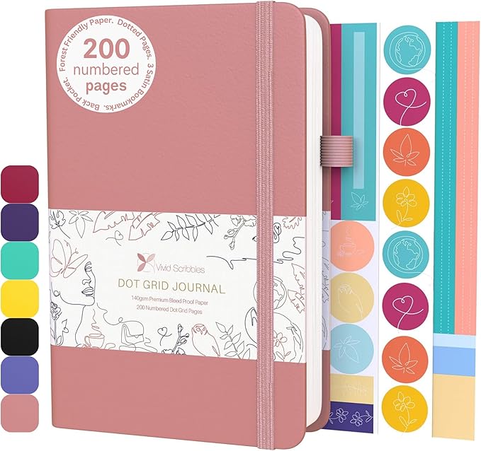 Bullet Dotted Journal – 140gsm Bleed Proof Thick White Paper – 200 Numbered Dot Grid Pages – 5.8 x 8.3 inch Dotted Notebook by Vivid Scribbles-DeskLoop Office