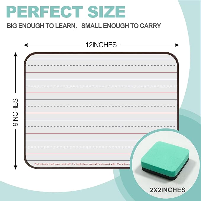 12 Pack Small White Boards, Teacher School, Include 12 Markers, 12 Erasers - Image 3