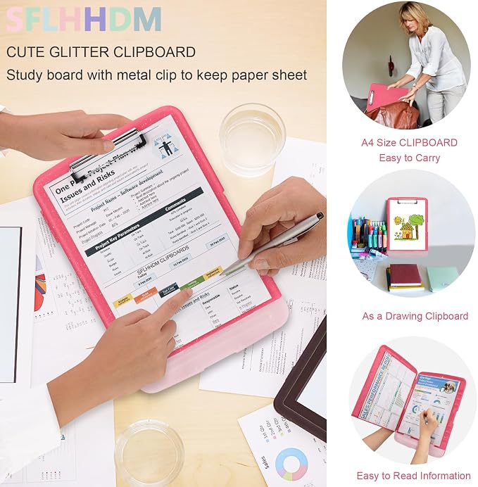 Glitter Clipboard with Storage, Storage Clipboard with Pen Holder, A4 Binder - Image 7