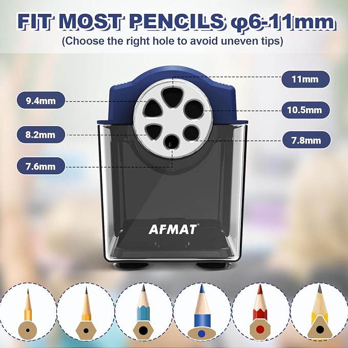 AFMAT Electric Pencil Sharpener Heavy Duty, 6-Hole Classroom Pencil Sharpener - Image 2