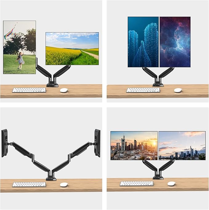 MOUNTUP Dual Monitor Mount for 2 Max 35 inch Ultrawide Screens, Hold 6.6-30.9lbs, Full Motion Gas Spring Monitor Desk Arm, Heavy Duty Dual Monitor Stand for Desk, VESA Bracket with Clamp/Grommet Base-DeskLoop Office