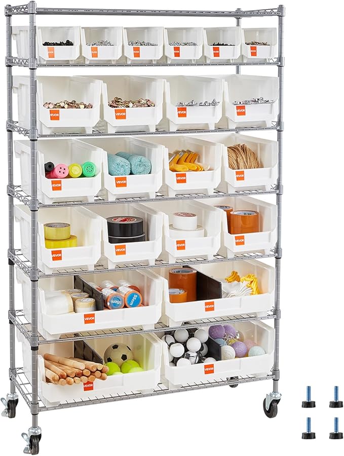 VEVOR 7-Tier Rolling Bin Storage Rack, 22 Organizer Bins, Bin Rack Storage by VEVOR