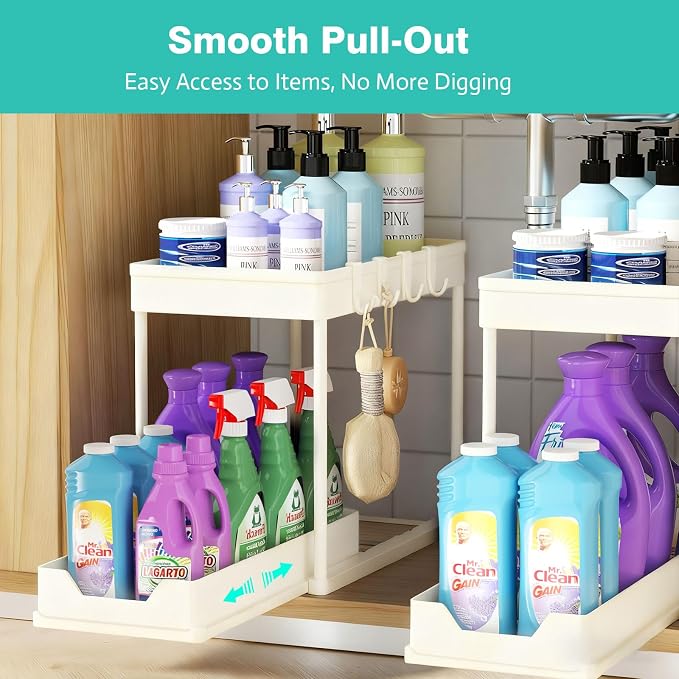 APWNRJA Under Sink Organizers and Storage 2 Pack, Pull-Out Sliding Cabinet - Image 3