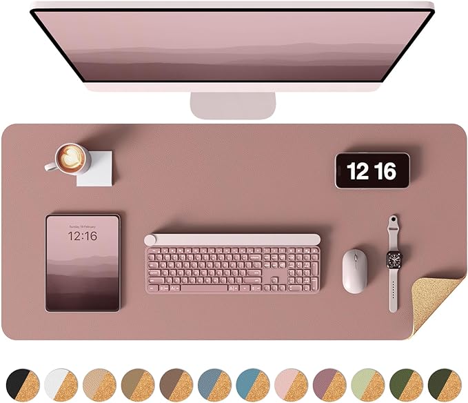 YSAGi Double-Sided Desk Pad, 31.5"x15.7" Leather Desk Mat, Eco Cork Desk Pad by YSAGi