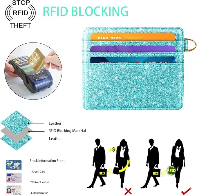 Slim Credit Card Holder Glitter Leather Small Wallet Women Thin Cards Holders - Image 4