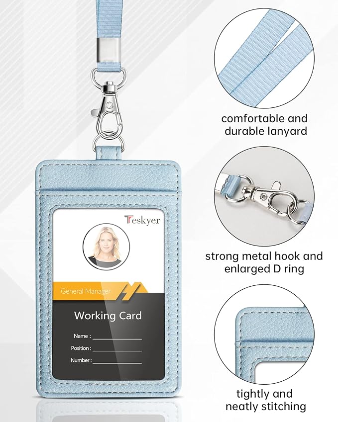 Teskyer Badge Holder with Lanyard, Leather ID Name Badge Card Holder with - Image 3