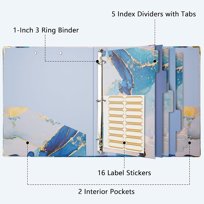 Cute 3 Ring Binder with Clipboard, 1 Inch Round Ring Organizer with 5 Tab - Image 4