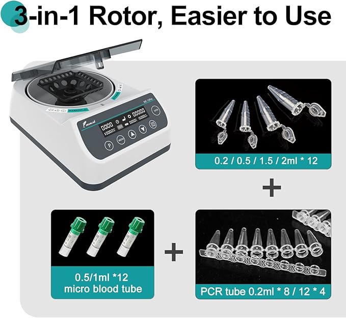 JOANLAB Lab High Speed Centrifuge Machine 12000rpm Bechtop Microcentrifuges 3 in 1 Rotor for 0.2/0.5/1.5/2mL Tube Capacity-DeskLoop Office