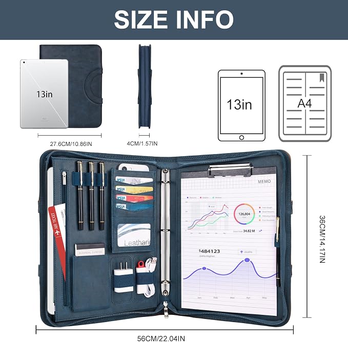 Leathario Portfolio Binder, Includes 5 Folder Index Dividers, 13 Inch Tablets - Image 2