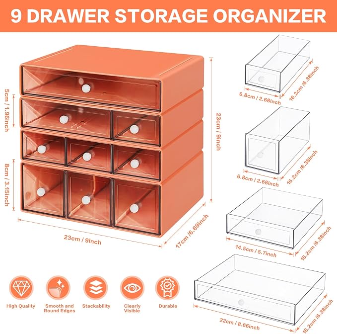 Desk Storage Organizer with 9 Drawers, 4 Tiers Stackable Desktop Craft Storage - Image 2